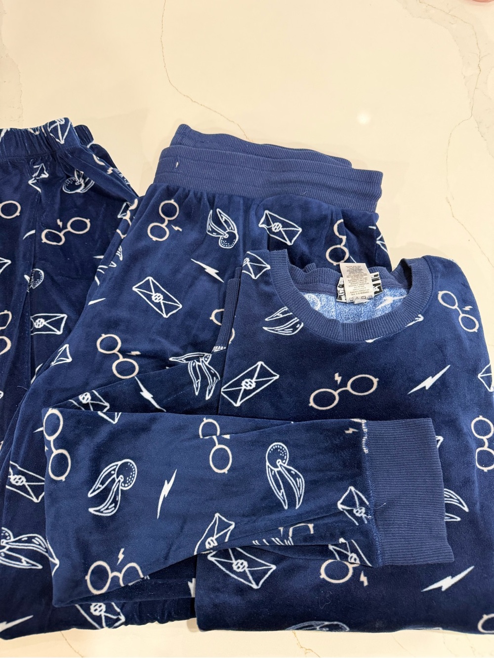 Adult Navy Blue Harry Potter  Print Pajama Set soft and pockets.